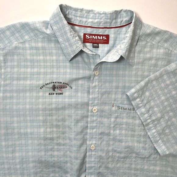 Simms Fishing Shirt 3XL Short Sleeve Button Up Outdoor‎ Camping Saltwater Angler - Picture 1 of 10